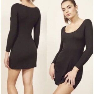 Reformation Jeans 'Rosario' Black Tencel Ribbed Knit Mini Dress Womens sz M